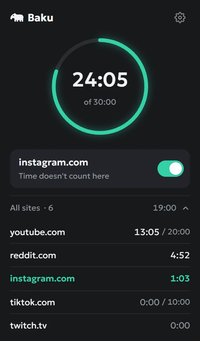 The Baku popup on a messages page: time doesn't count here